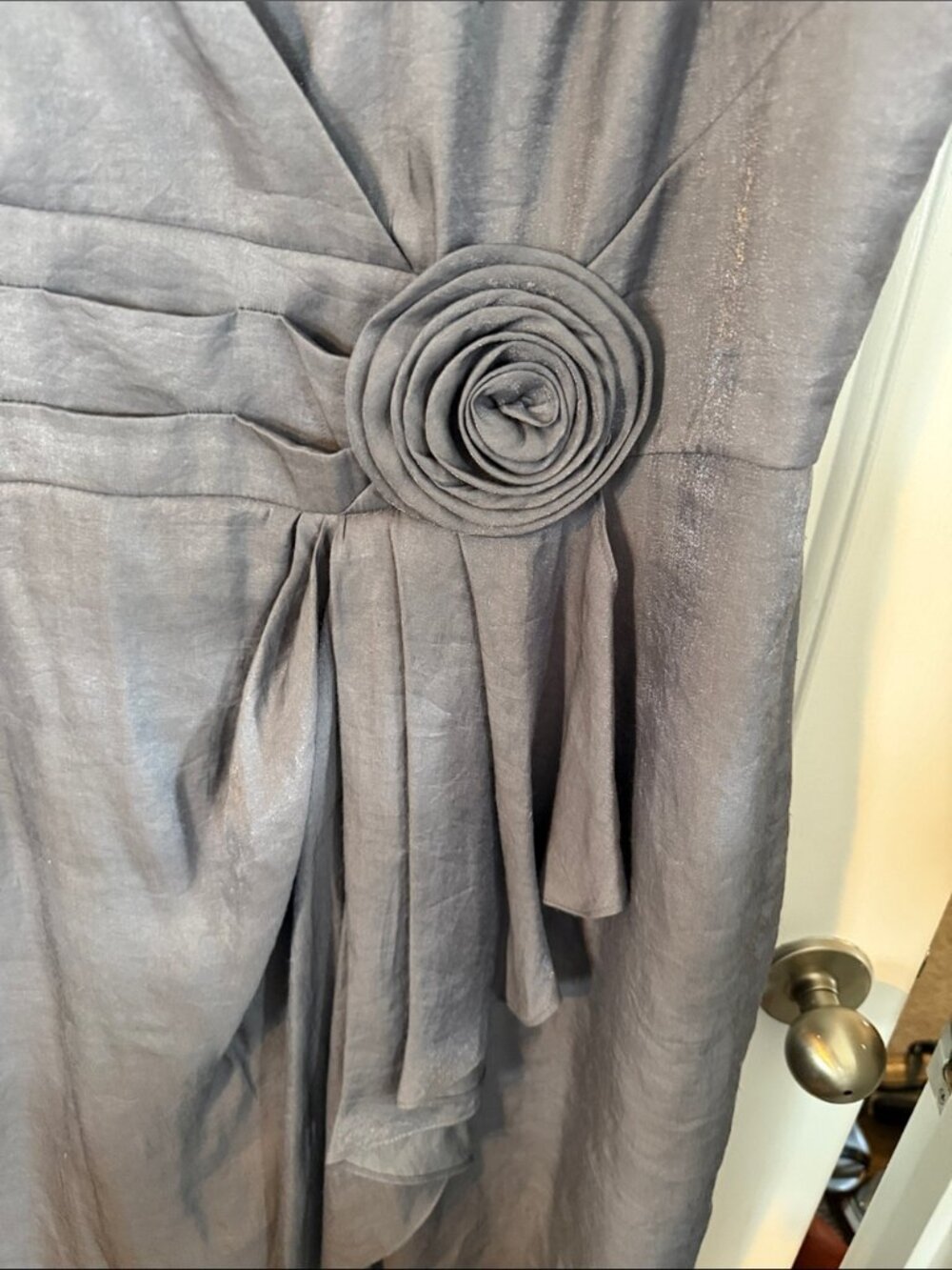 Dress Barn Collection Sleeveless Gray Midi Dress with Rosette Detail - Gray - Picture 2 of 5